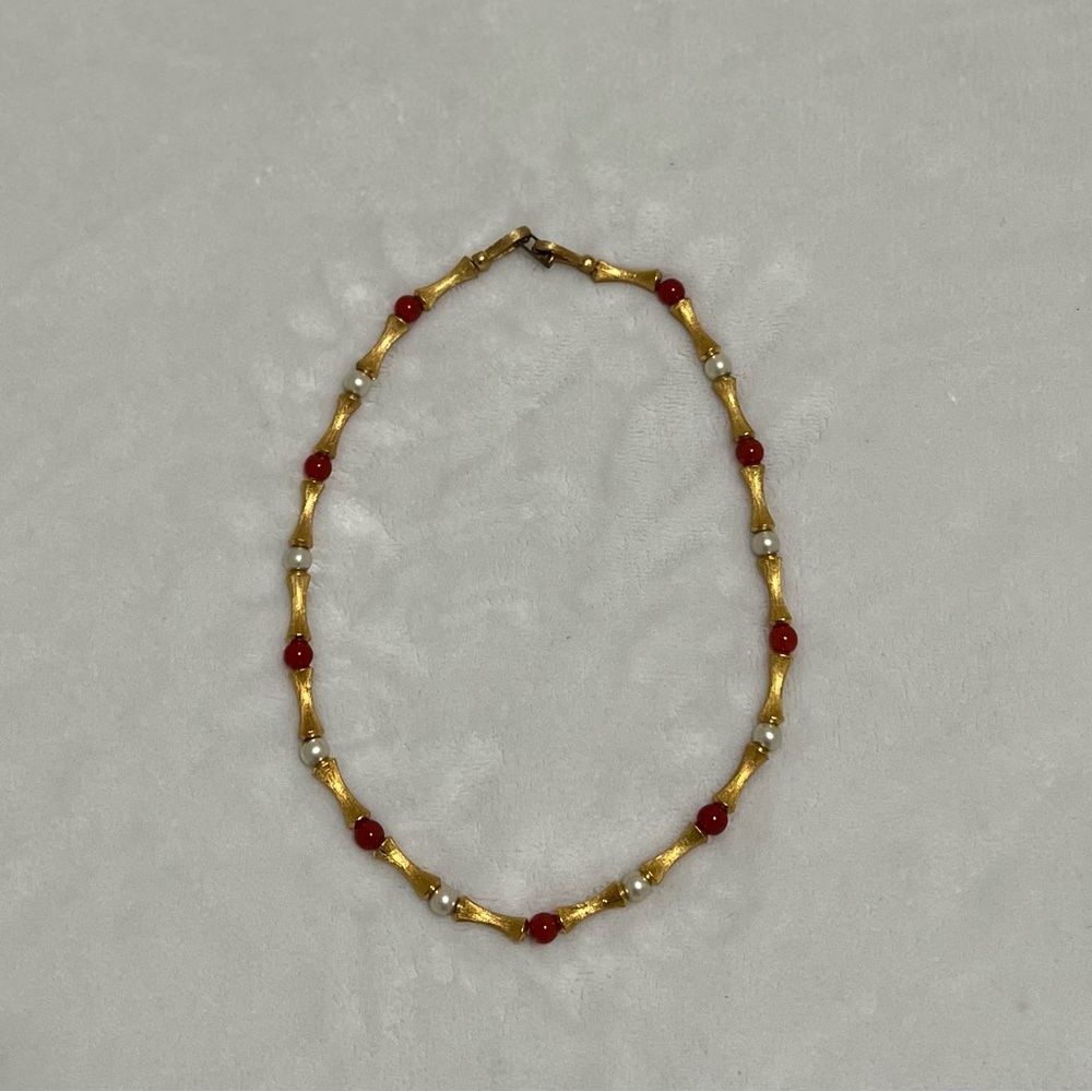 Elegant Gold and Red Beaded Necklace